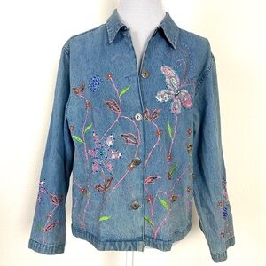 TANTRUMS Denim Jacket with Butterfly Design Size S
